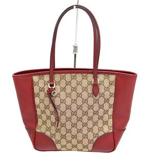 Gucci Bree Tote Bag Canvas Leather Beige Red GG